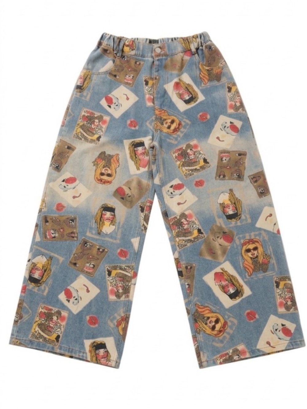 Vintage 1990s Japanese Graphic Print Wide Leg Denim Pants - Style of Ohya